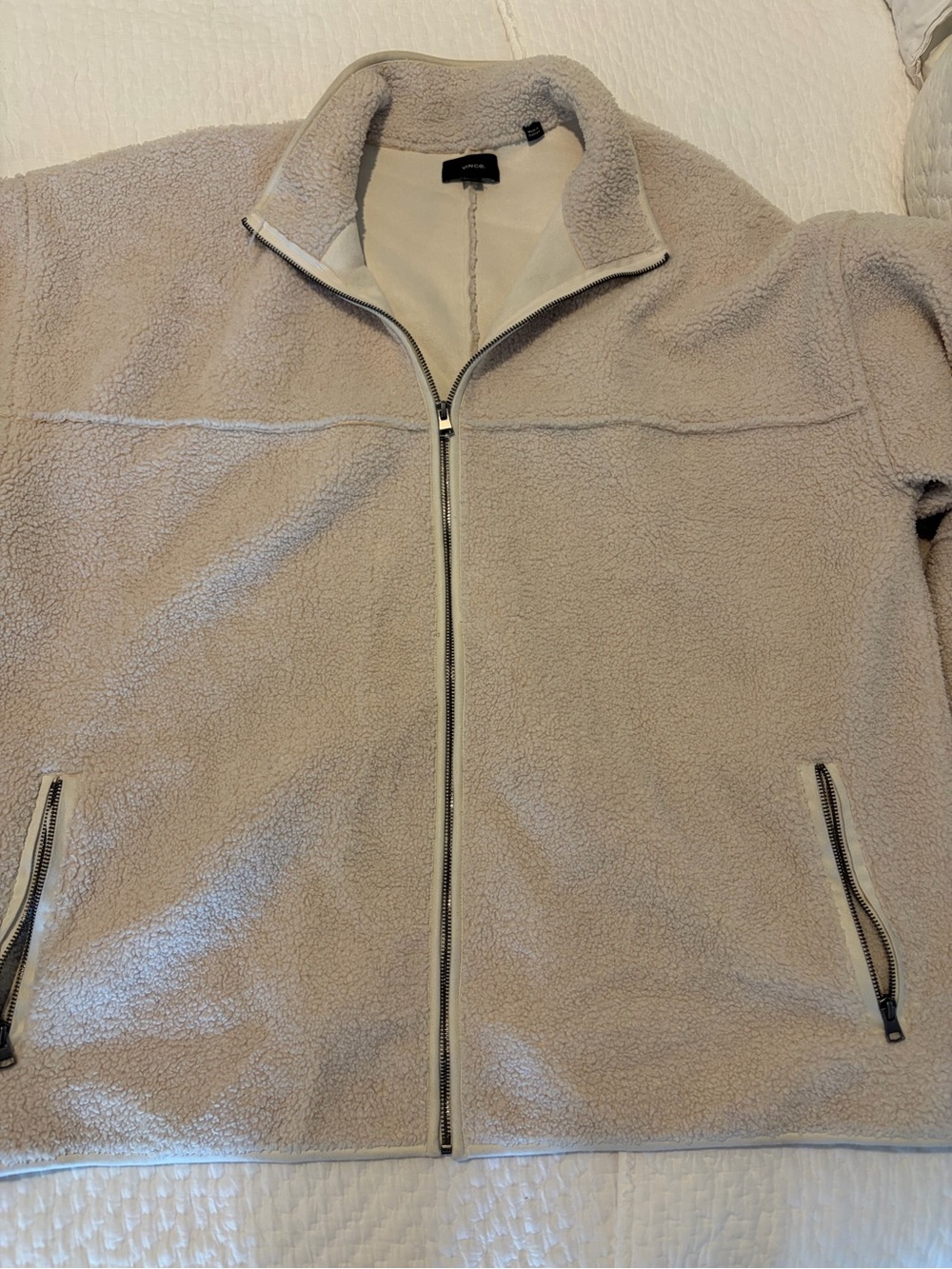 Vince Men's Light Taupe Sherpa Zip Jacket